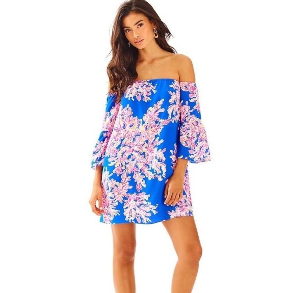 Lilly Pulitzer Sanilla Silk Dress Off The Shoulder